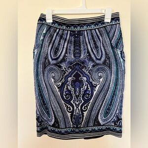 2/$25 I-N-C Internatl Concepts‎ Womens High Waist Skirt 4 Navy Paisley Mandala